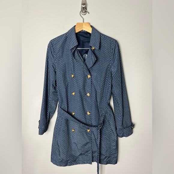 J. McLaughlin Geometric Belted Trench Coat Jacket Blue Button Front XL - Picture 3 of 12